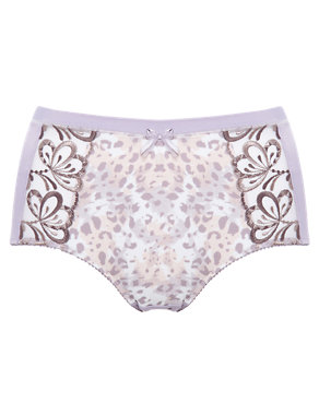 Flatter-Me™ High Rise Orchid Embroidered & Animal Print Shorts Image 2 of 3