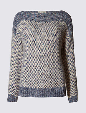 Flecked Stepped Slash Neck Jumper with Wool Image 2 of 3