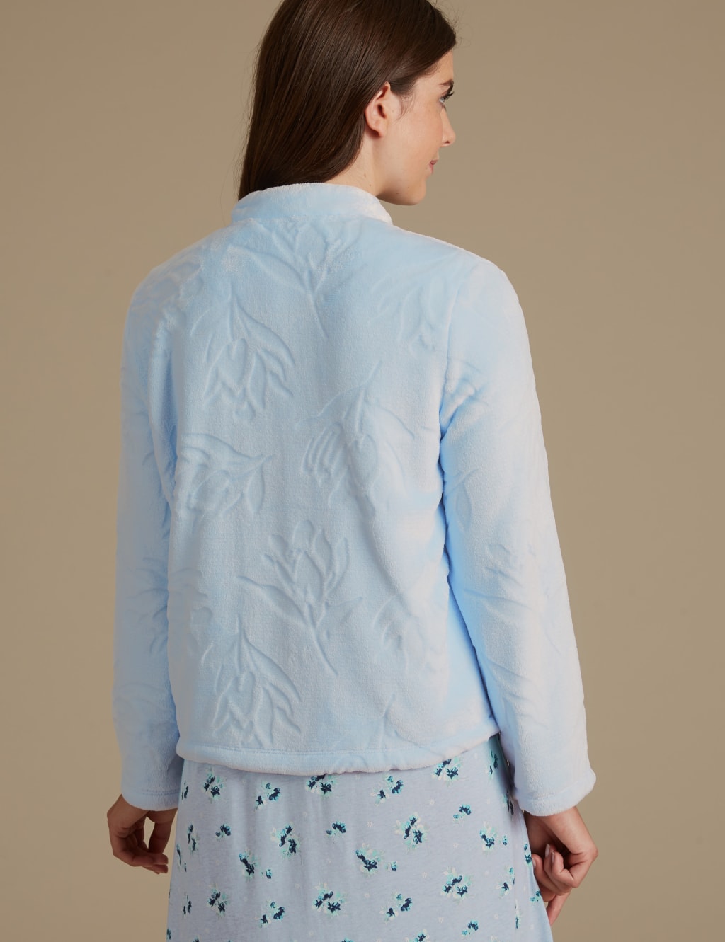 Fleece Carved Button Long Sleeve Bed Jacket M&S Collection M&S