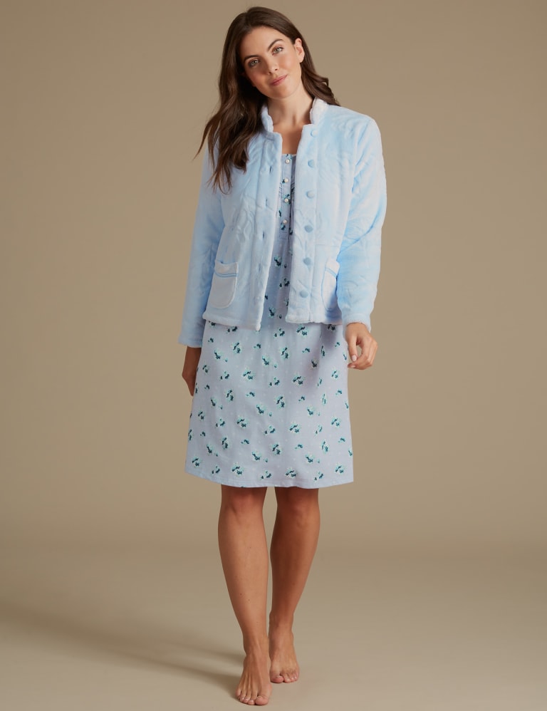Fleece Carved Button Long Sleeve Bed Jacket M&S Collection M&S