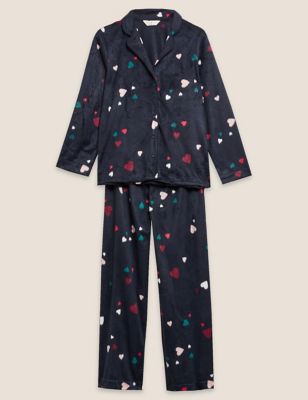 Fleece Heart Print Pyjama Set | M&S Collection | M&S
