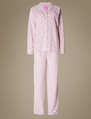 Fleece Heart Print Revere Collar Pyjamas Image 2 of 4