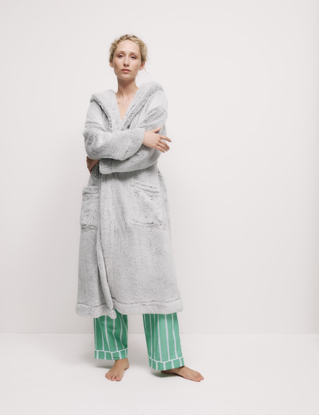 Fleece Hooded Dressing Gown M&S Collection M&S