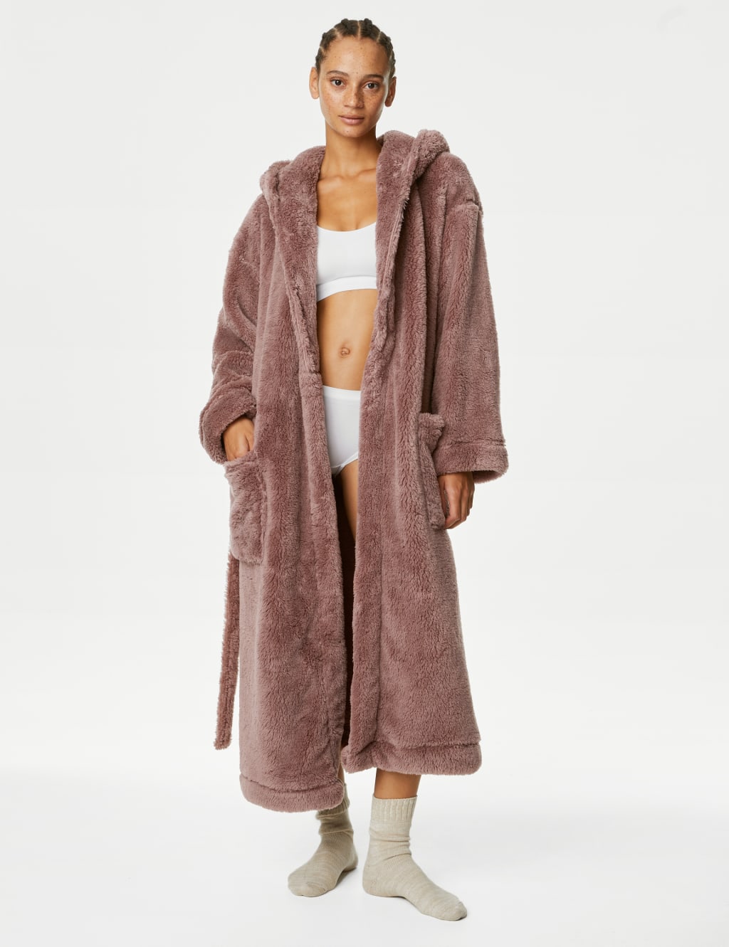 Fleece Hooded Long Dressing Gown 2 of 5