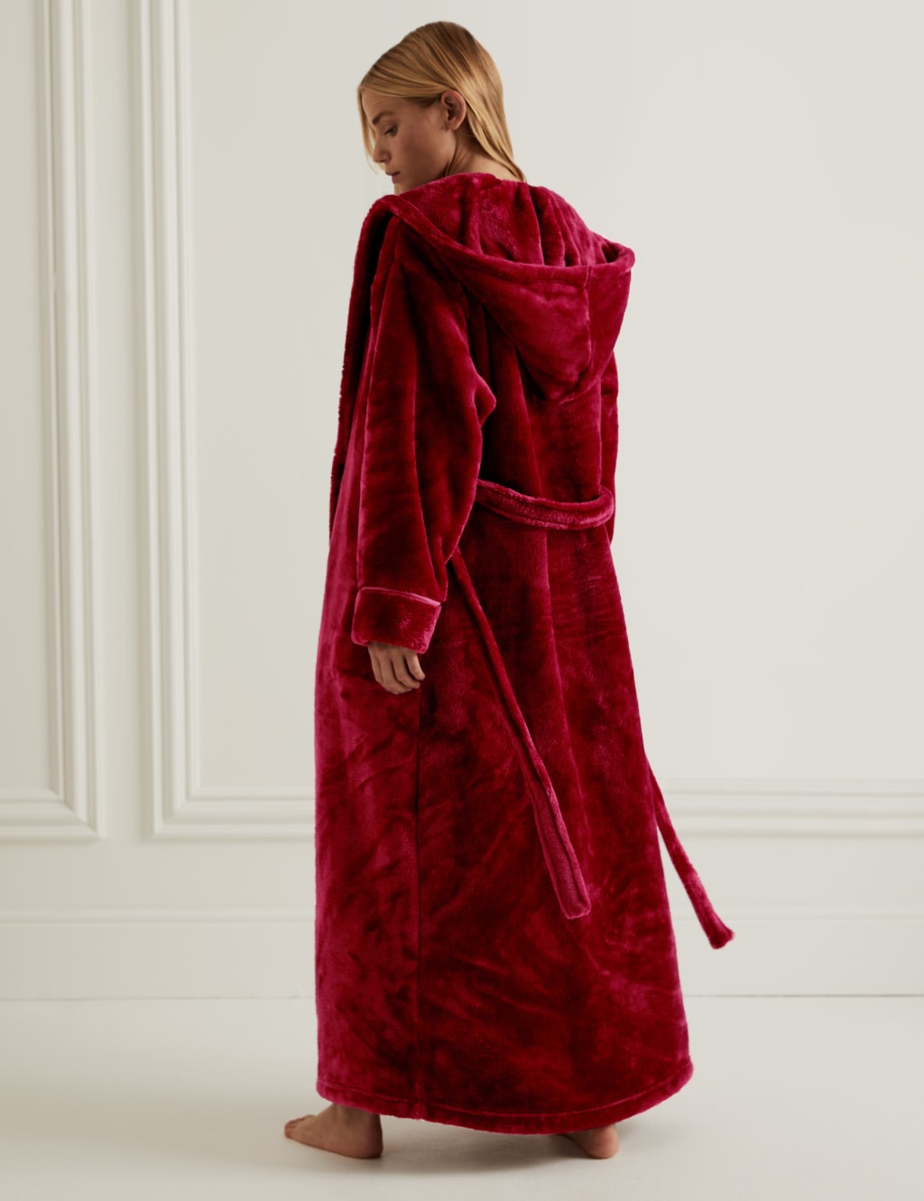 Fleece Hooded Long Dressing Gown Rosie M&S