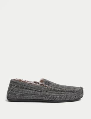 Mens fur lined moccasin slippers hot sale