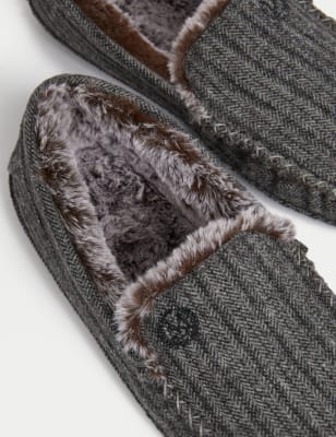 Mens fur discount lined moccasin slippers