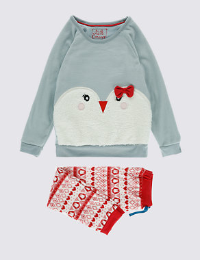 Fleece Penguin Appliqué Pyjamas (1-8 Years) Image 2 of 4