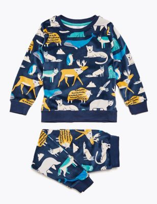 Fleece Velour Arctic Print Pyjama Set (1-7 Yrs) Image 2 of 4