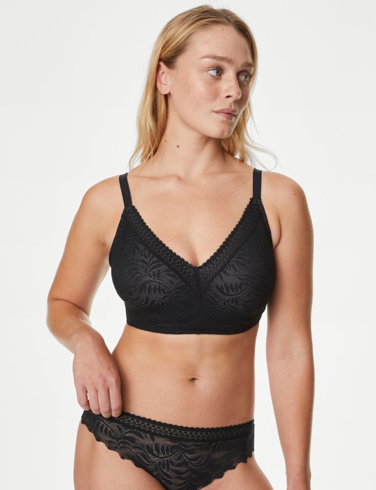 Buy Black Recycled Lace Full Cup Bra 40GG, Bras