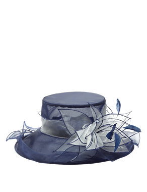 Floral & Feather Wide Brim Organza Hat Image 2 of 3