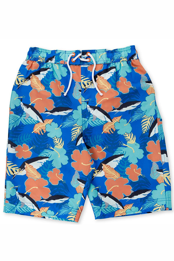 Floral & Shark Print Swim Shorts Image 1 of 1