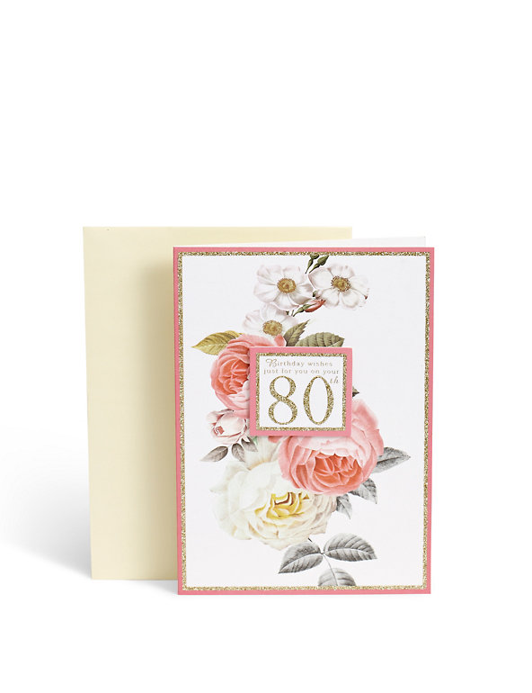 Floral 80th Card Image 1 of 2
