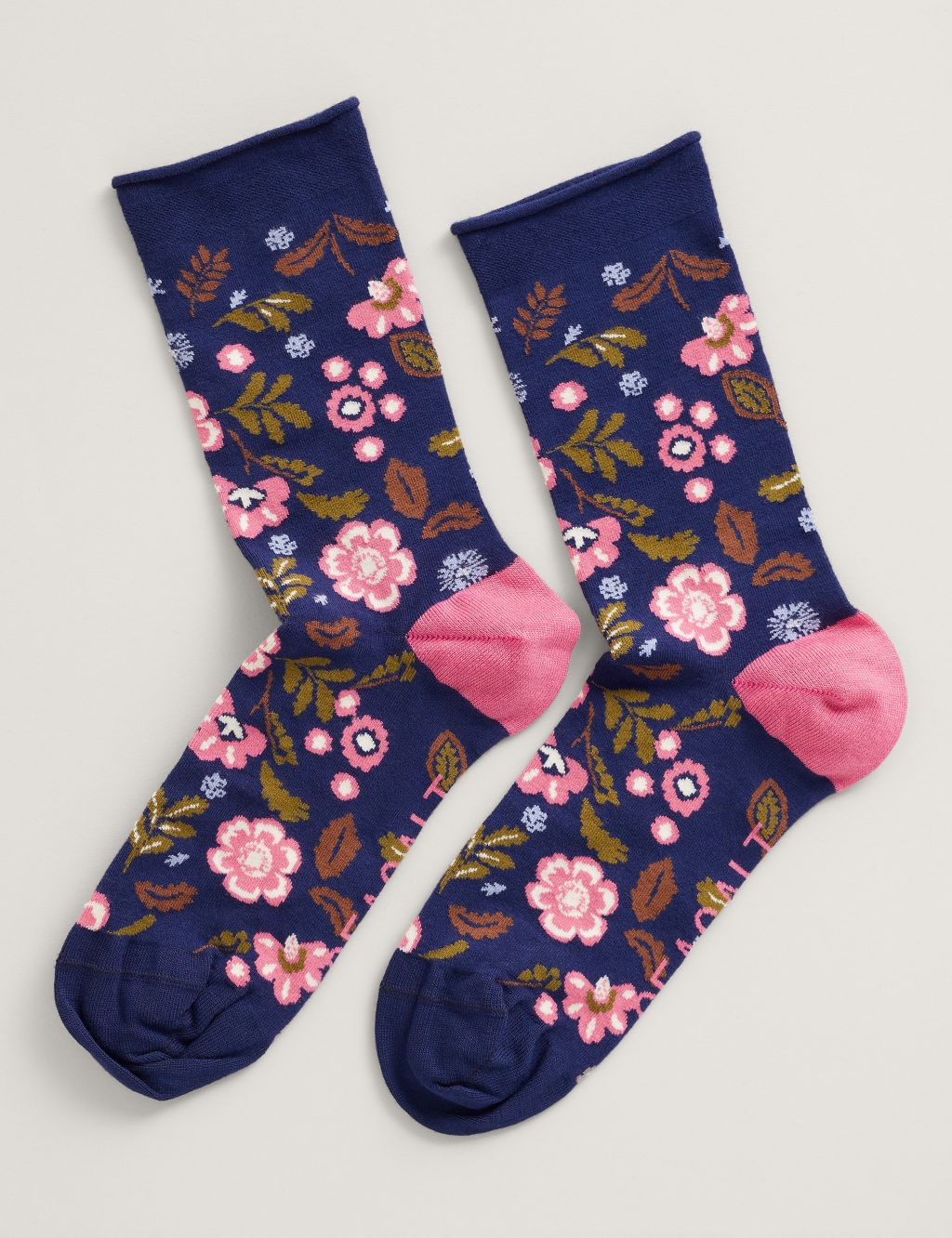 Berry/Navy, Womens Floral Ankle Sock