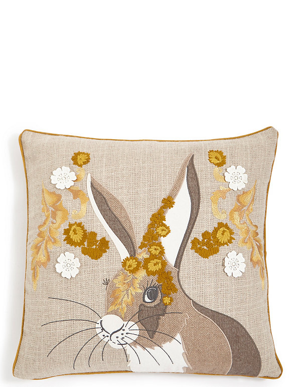 Floral Applique Hare Cushion Image 1 of 2