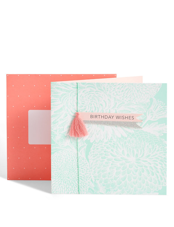 Floral Background Tassel Birthday Card Image 1 of 2