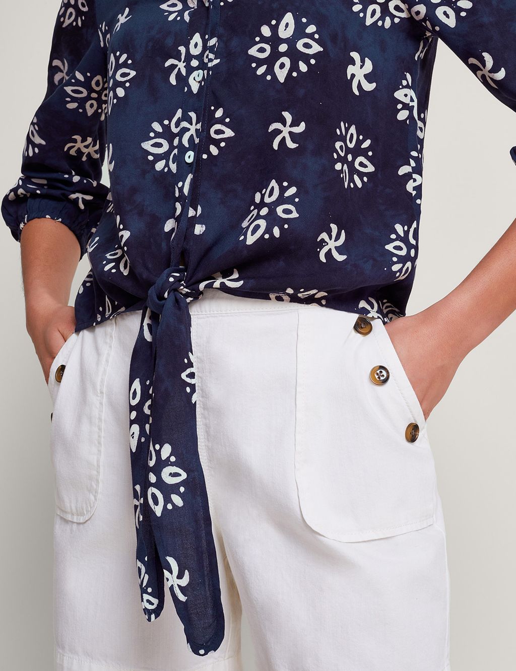 Floral Batik Tie Front Button Through Shirt 2 of 4