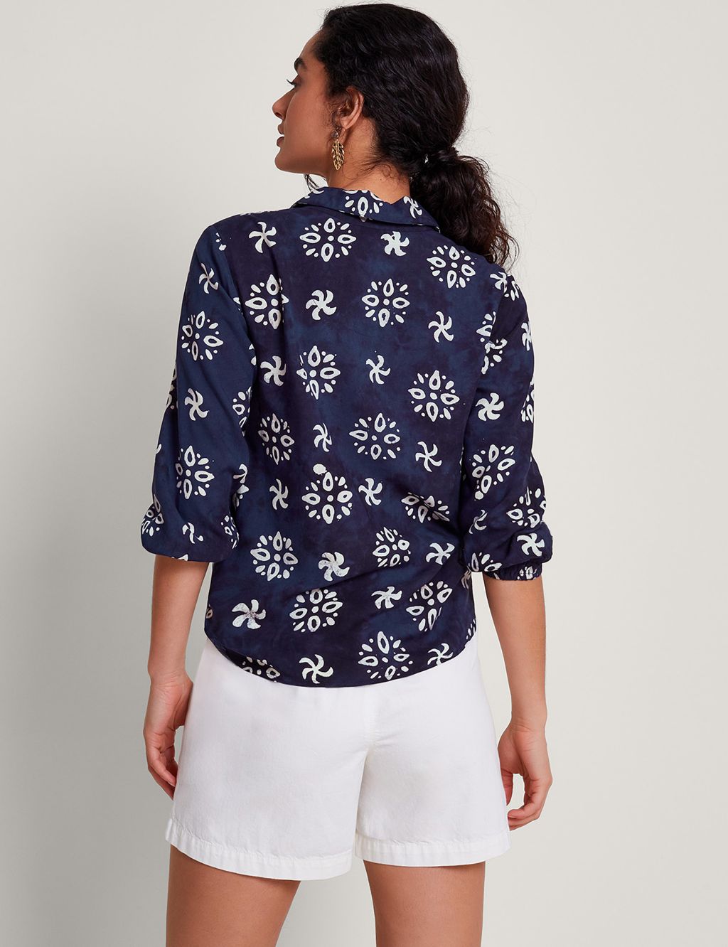 Floral Batik Tie Front Button Through Shirt 4 of 4
