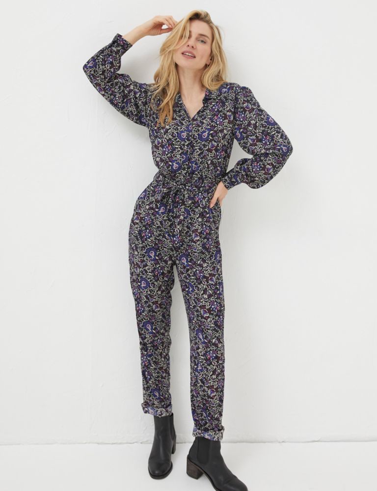 Floral Belted Long Sleeve Waisted Jumpsuit 1 of 5