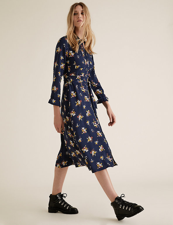 Floral Belted Midi Shirt Dress | M☀S ...