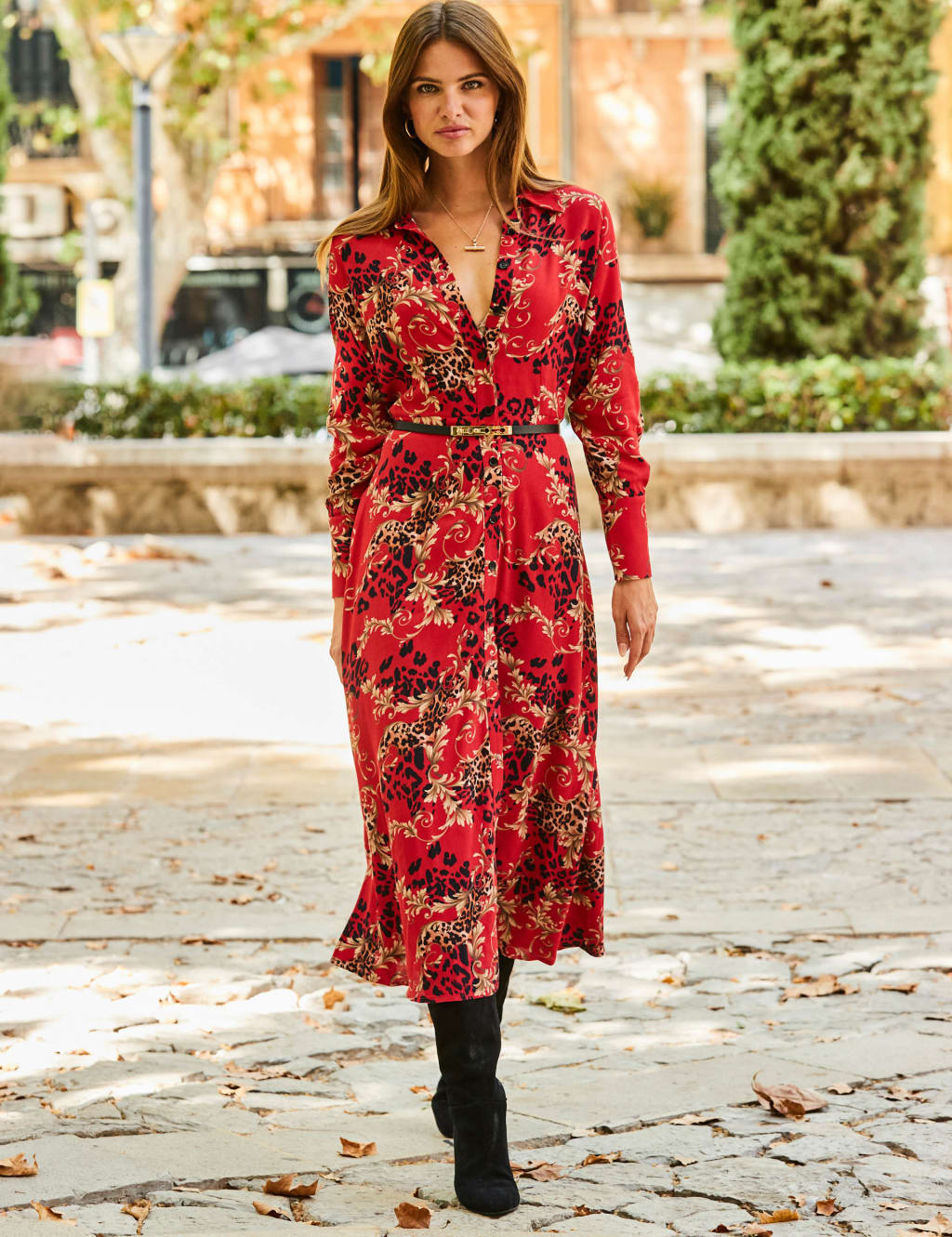 Floral shirt cheap dress midi