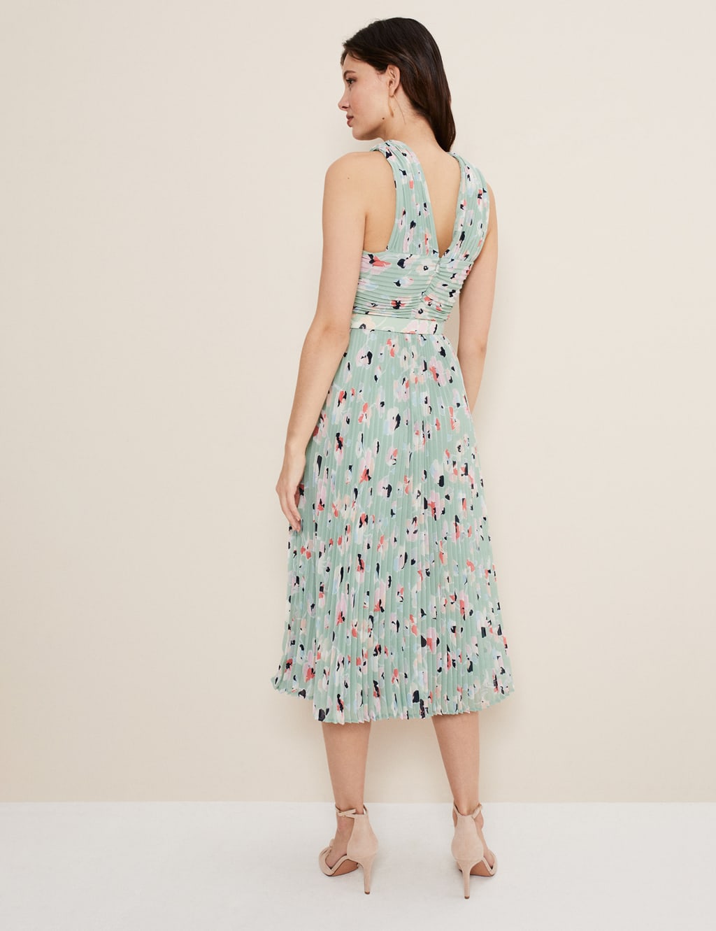 Floral Belted Pleated Midi Waisted Dress 4 of 5