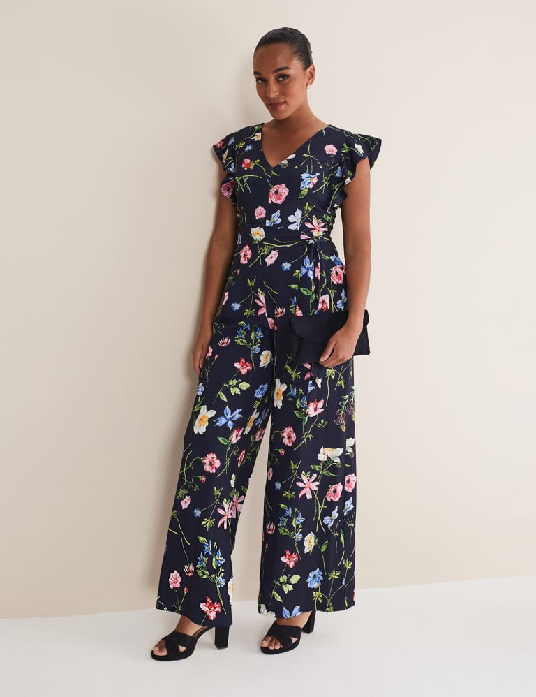 Floral Belted Wide Leg Waisted Jumpsuit Phase Eight M S