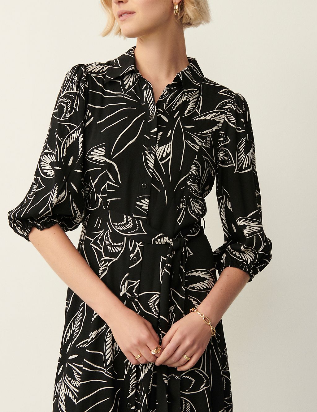 Floral Blouson Sleeve Midi Shirt Dress 2 of 4