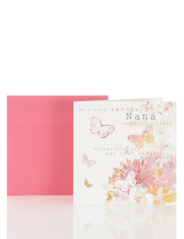Floral Butterfly Nana Birthday Card Image 1 of 2