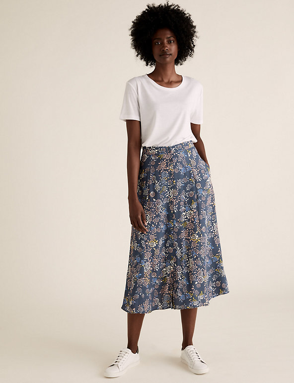 New M&S Collection White Organza Floral A lIne Midi Skirt Sz UK 10 & 12 rrp £55 