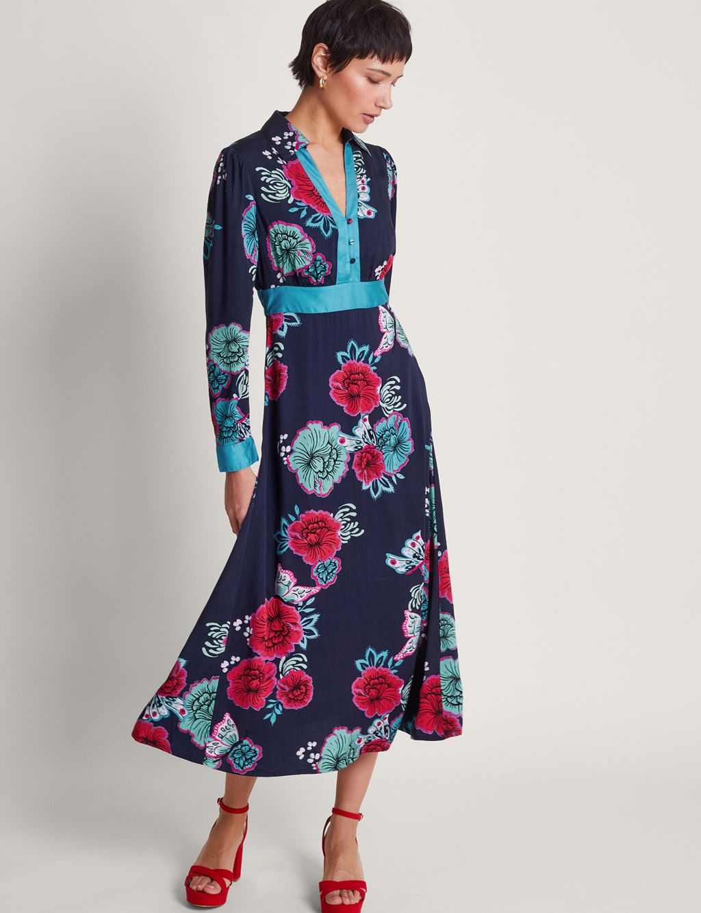 Floral Button Front Midi Shirt Dress 3 of 5