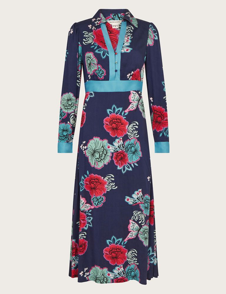 Floral Button Front Midi Shirt Dress 2 of 5