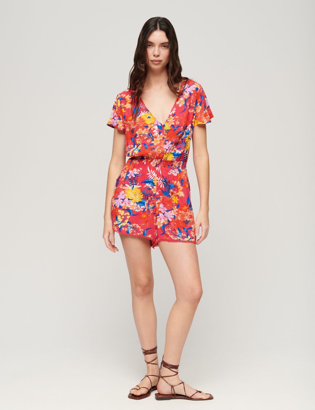Floral Button Front Short Sleeve Playsuit 1 of 6