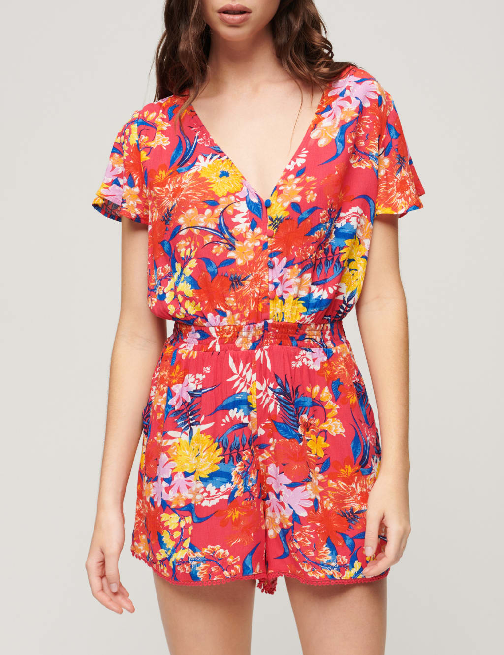 Floral Button Front Short Sleeve Playsuit | Superdry | M&S