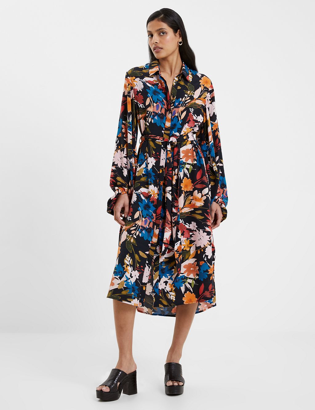 Floral Button Through Midi Shirt Dress | French Connection | M&S