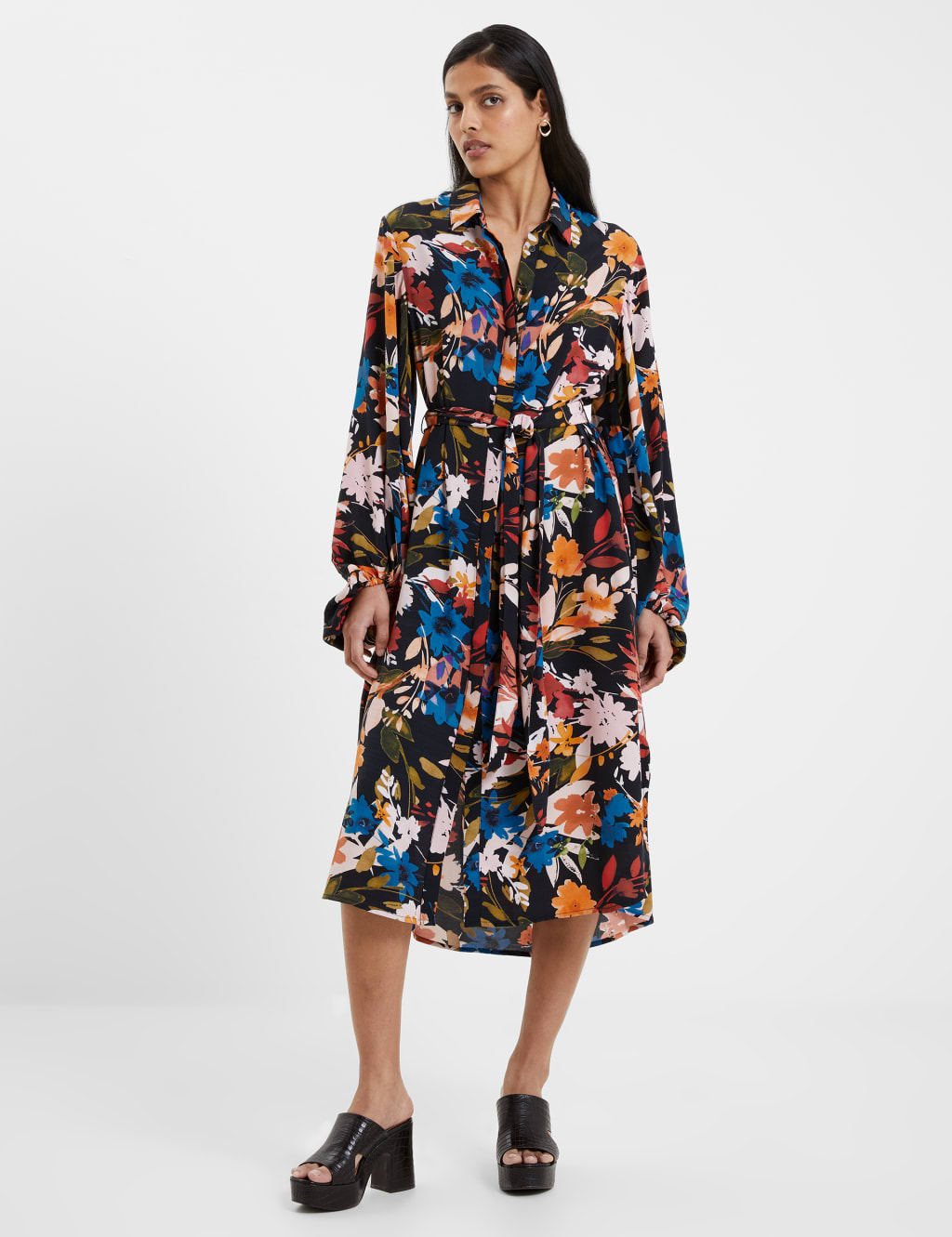 French connection midi clearance shirt floral bloom dress