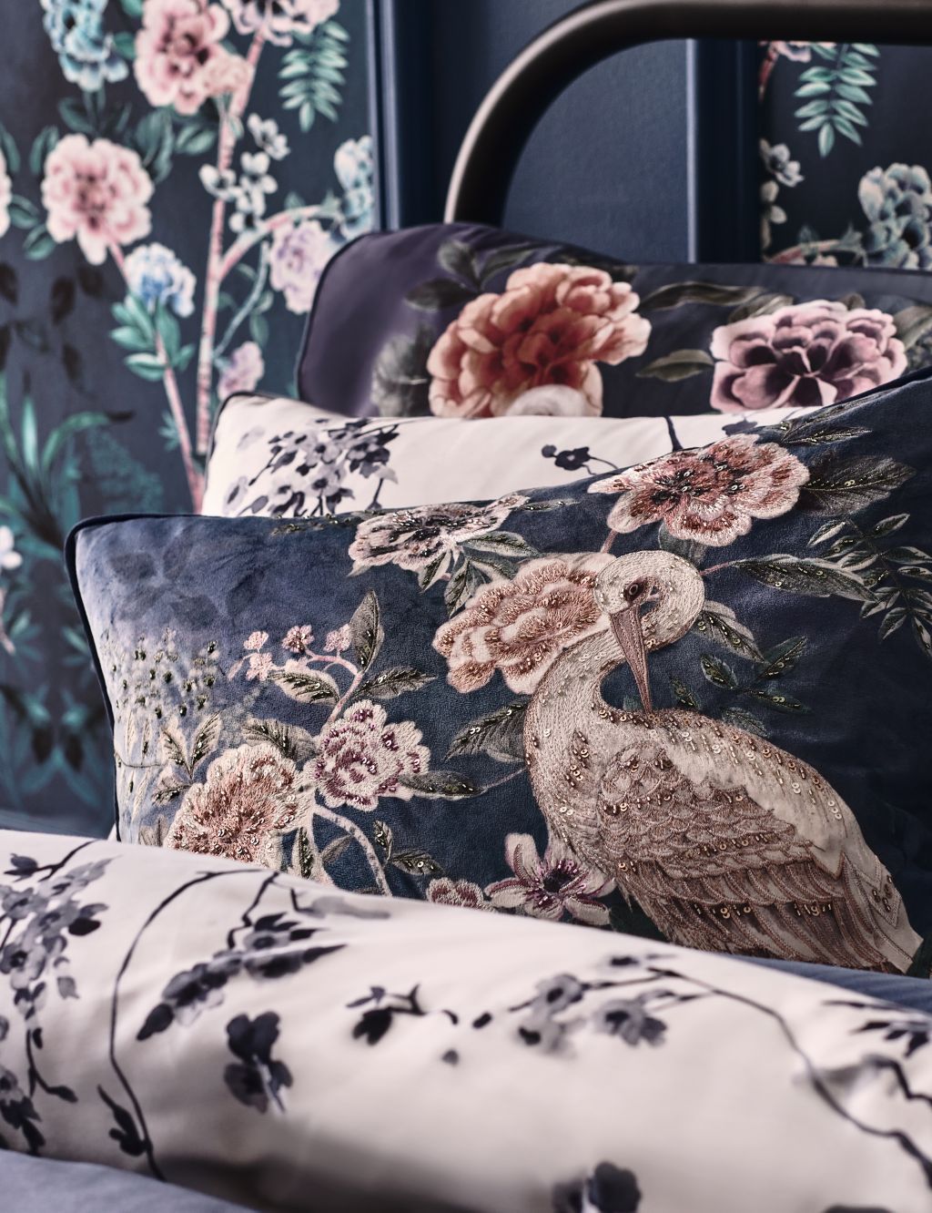 Floral Chinoiserie Embroidered Cushion 4 of 10