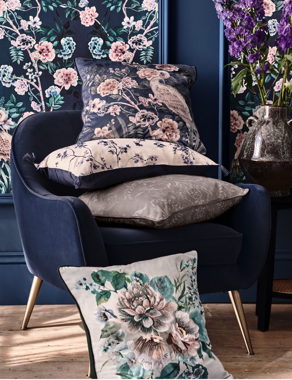 Floral Chinoiserie Embroidered Cushion 6 of 10
