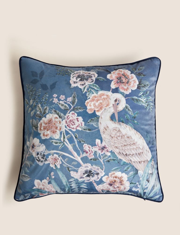 Floral Chinoiserie Embroidered Cushion 1 of 10
