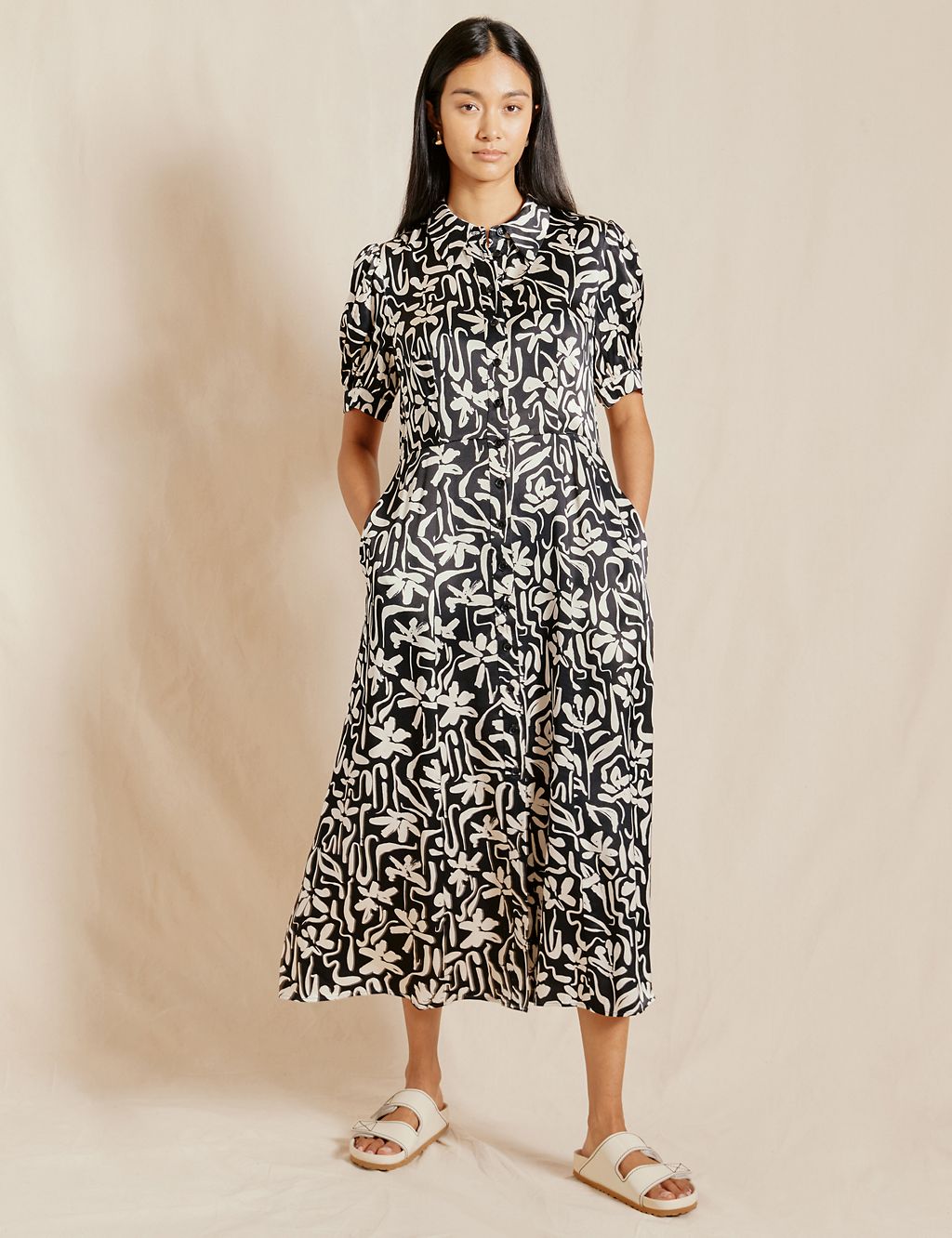 Floral Collared Midi Shirt Dress 3 of 5