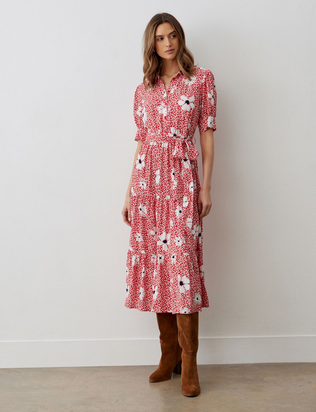 Floral Collared Midi Tiered Dress 3 of 4