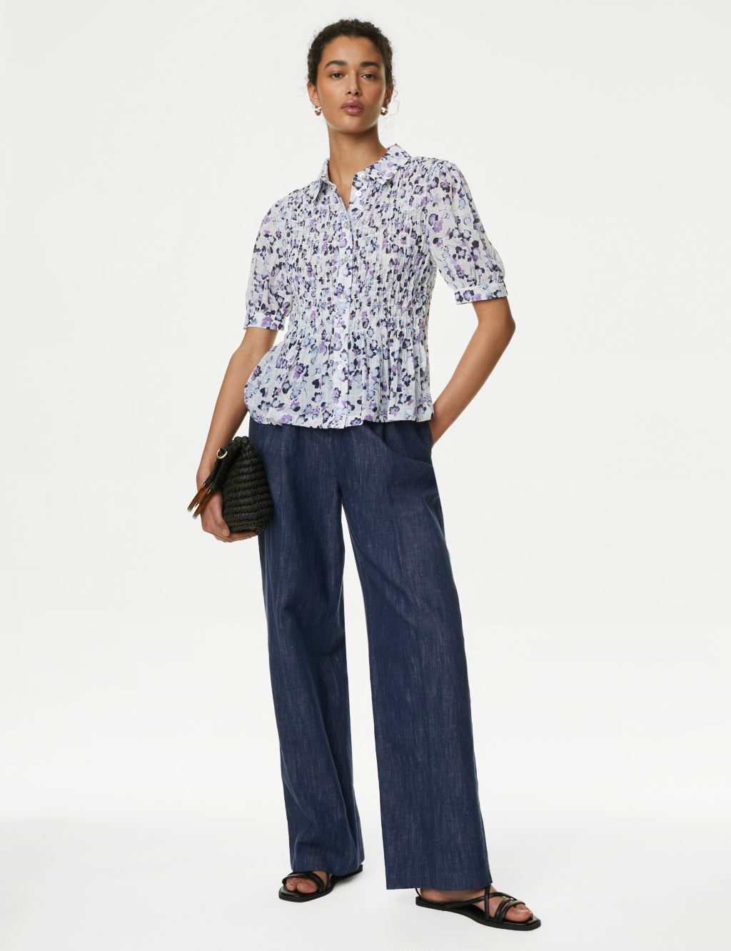 Floral Collared Shirred Puff Sleeve Shirt 2 of 5