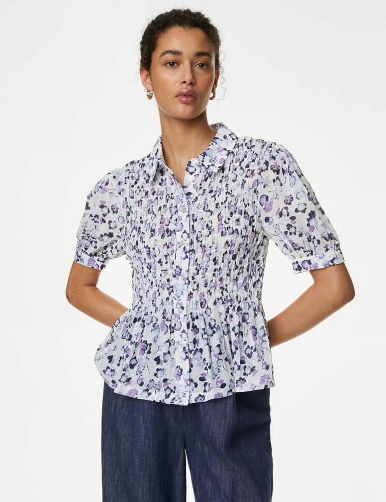 Floral Collared Shirred Puff Sleeve Shirt 4 of 5