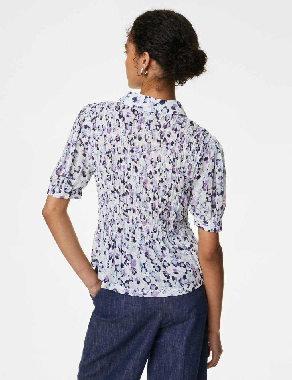 Floral Collared Shirred Puff Sleeve Shirt 5 of 5
