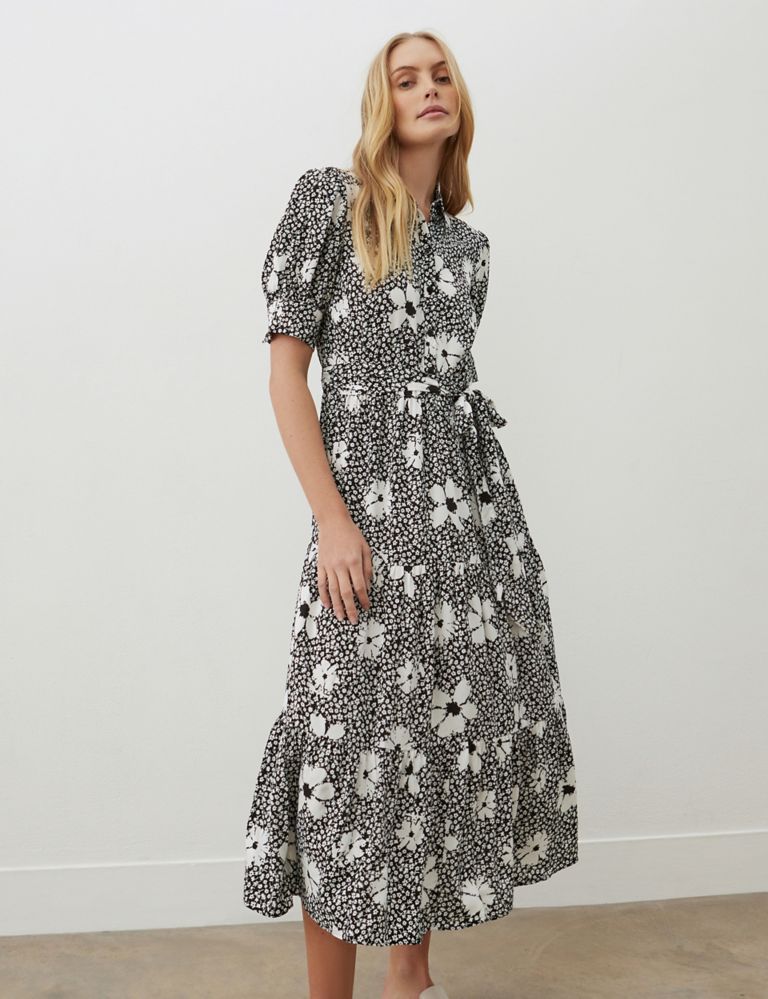 Floral Collared Tie Waist Midi Tiered Dress 4 of 5