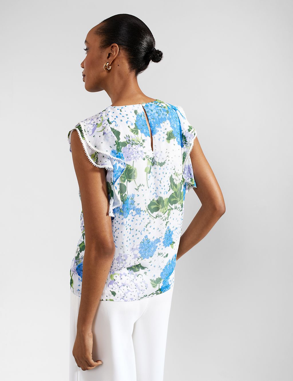 Floral Crew Neck Frill Detail Top 4 of 6
