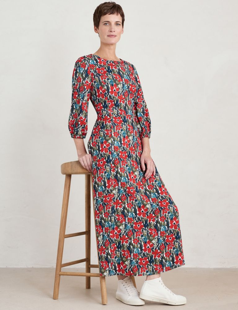 Floral Crew Neck Maxi Waisted Dress 1 of 5