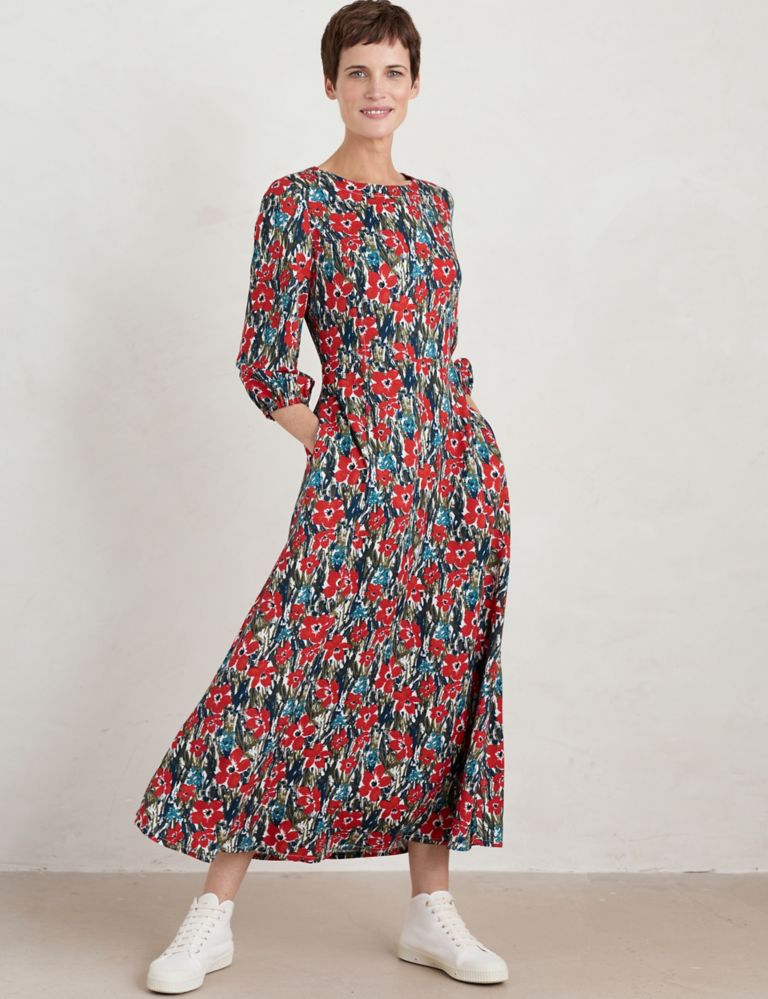 Floral Crew Neck Maxi Waisted Dress 3 of 5