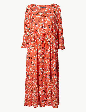 Floral Drawcord Relaxed Midi Dress Image 2 of 4