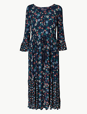Floral Drawcord Relaxed Midi Dress Image 2 of 4